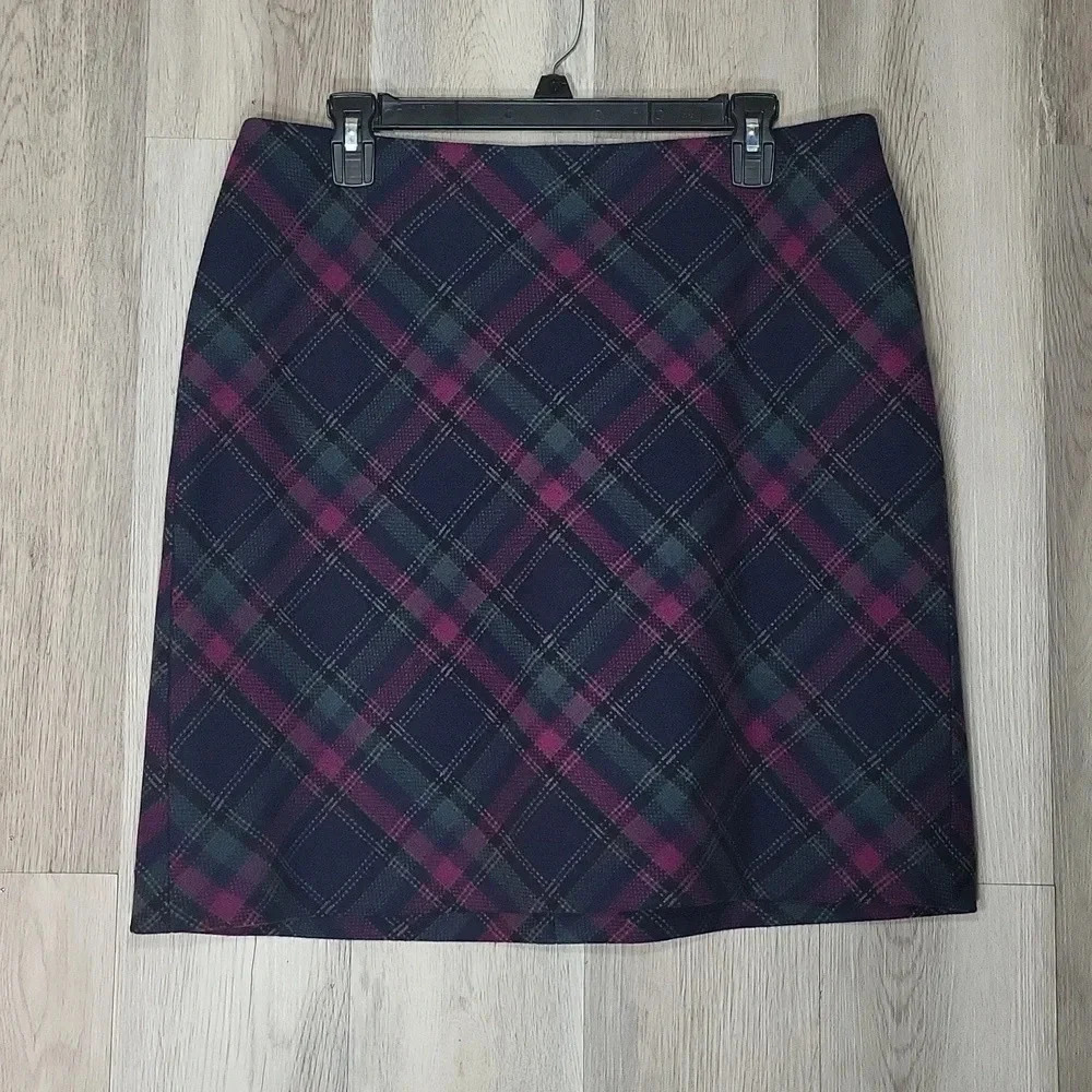Talbots Petites‎ Wool Purple Green Black Plaid A Line Skirt Womens Size 12p